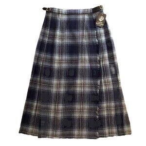Scottish Tartan Plaid Wool Kilt Womens Sz S Pleated Fringed Leather Buckles NOS